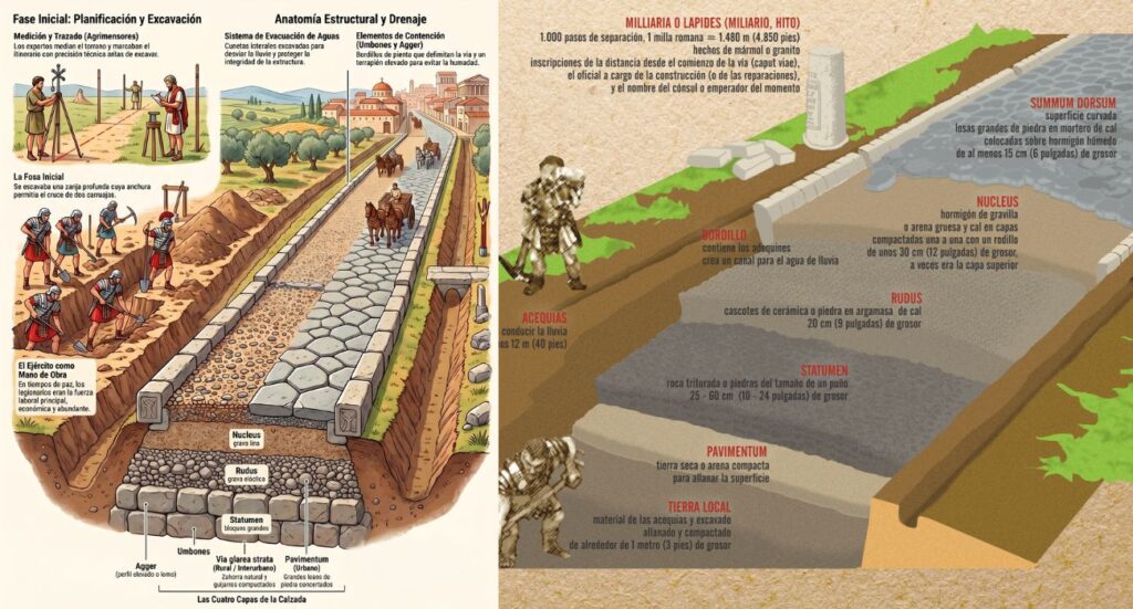 ¿Cómo se construía una vía romana?