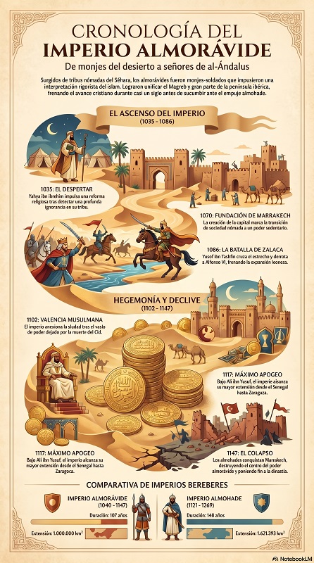 infografia vertical del imperio almoravide. surgimiento hasta caida
