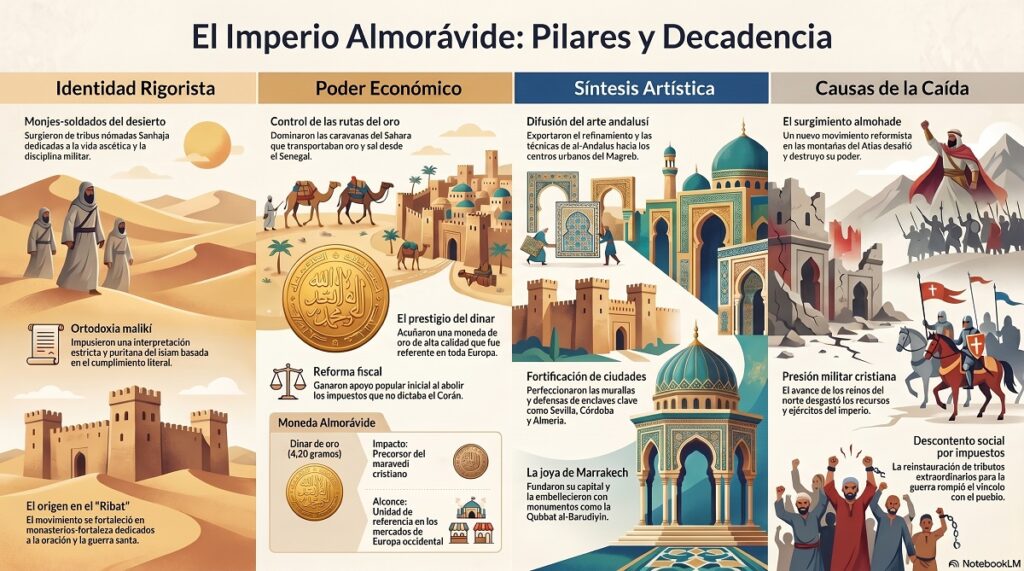 infografia horizontal del imperio almoravide. surgimiento hasta caida